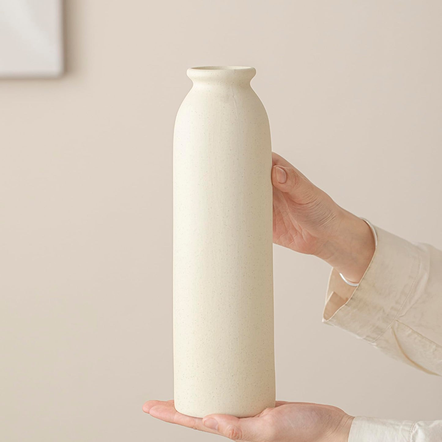 10.4 inches Tall Decorative Ceramic Vase Set, 3 Pieces, Nordic Modern Boho Style, White, Modern Farmhouse for Home Decor (Coffee Mix)