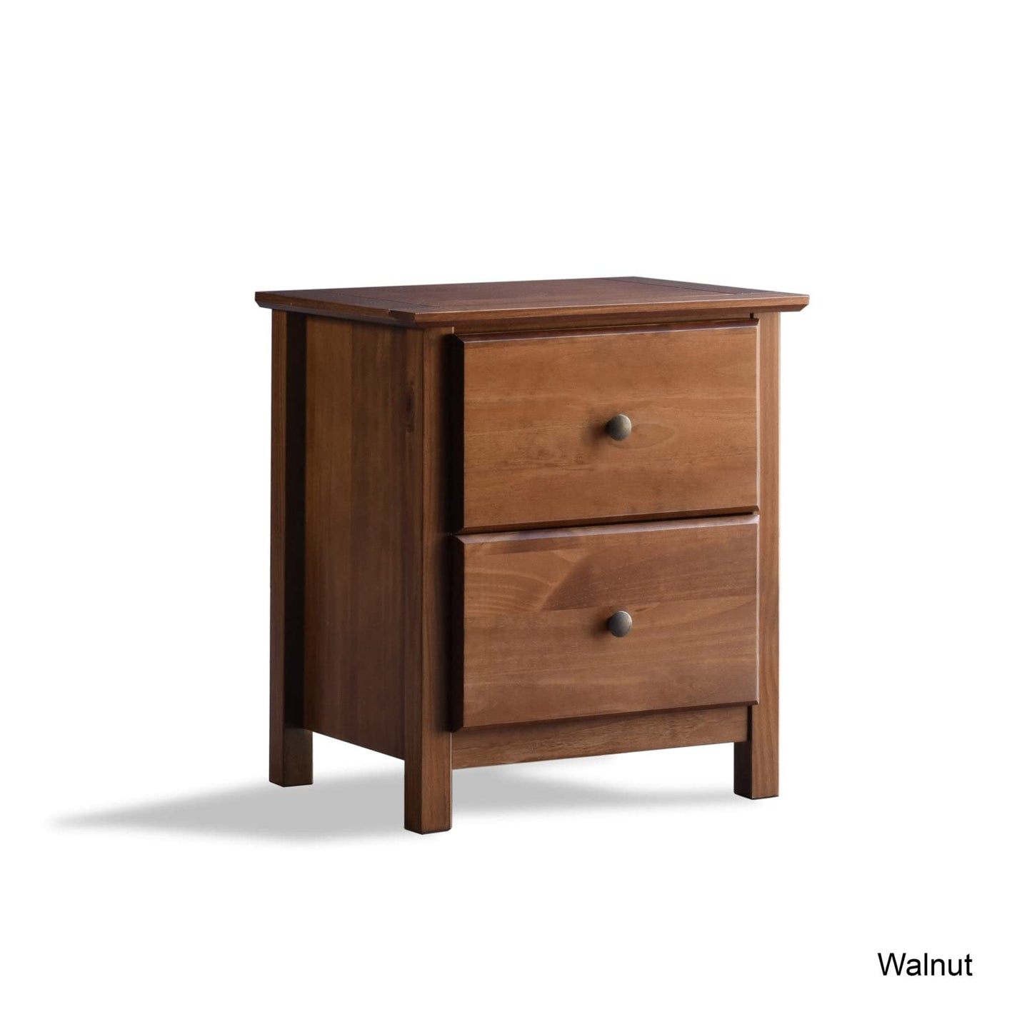 Grain Wood Furniture Shaker 2-Drawer Bedside Nightstand, Solid Wood with Walnut Finish