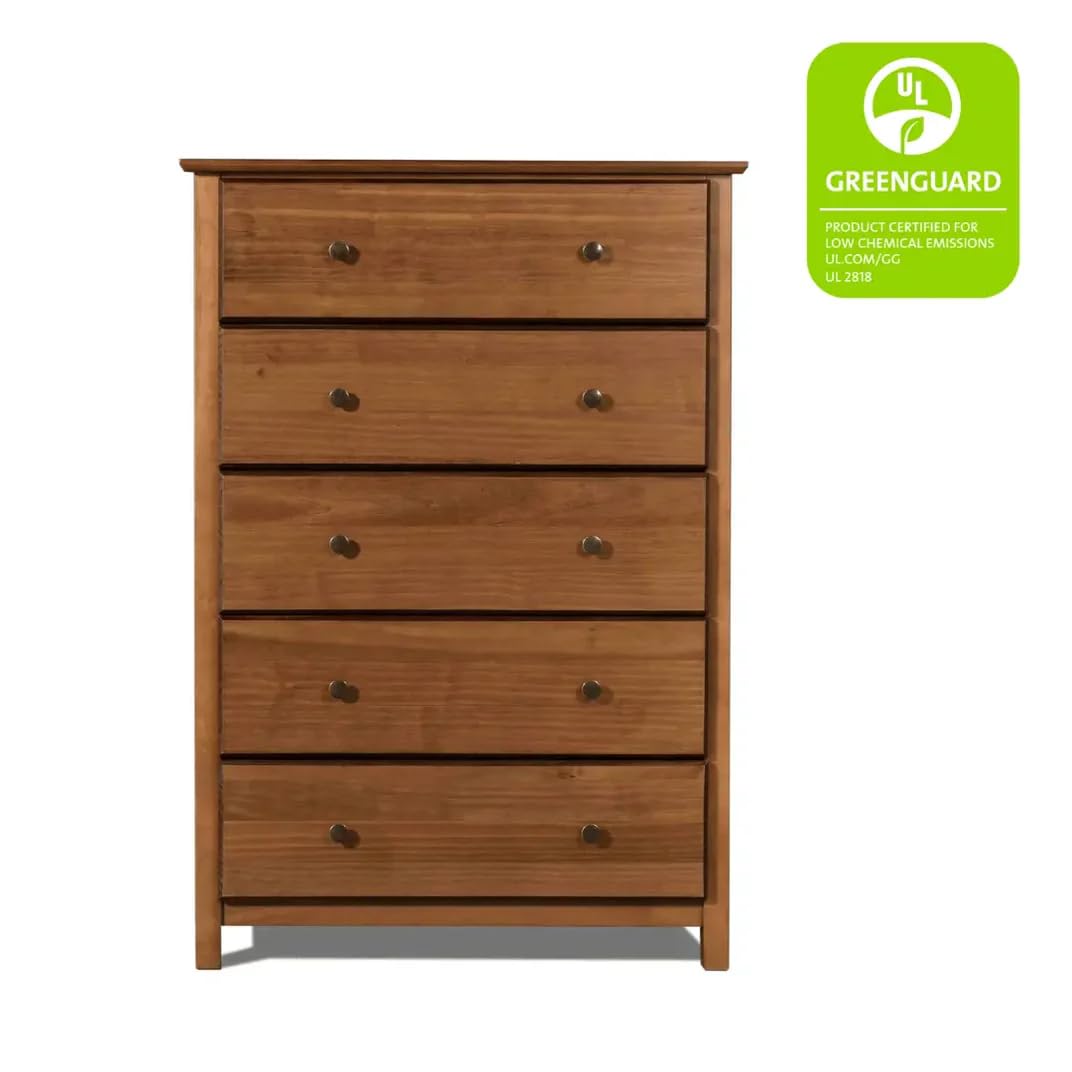 Grain Wood Furniture Shaker 5-Drawer Chest, Solid Wood with a Cherry Finish