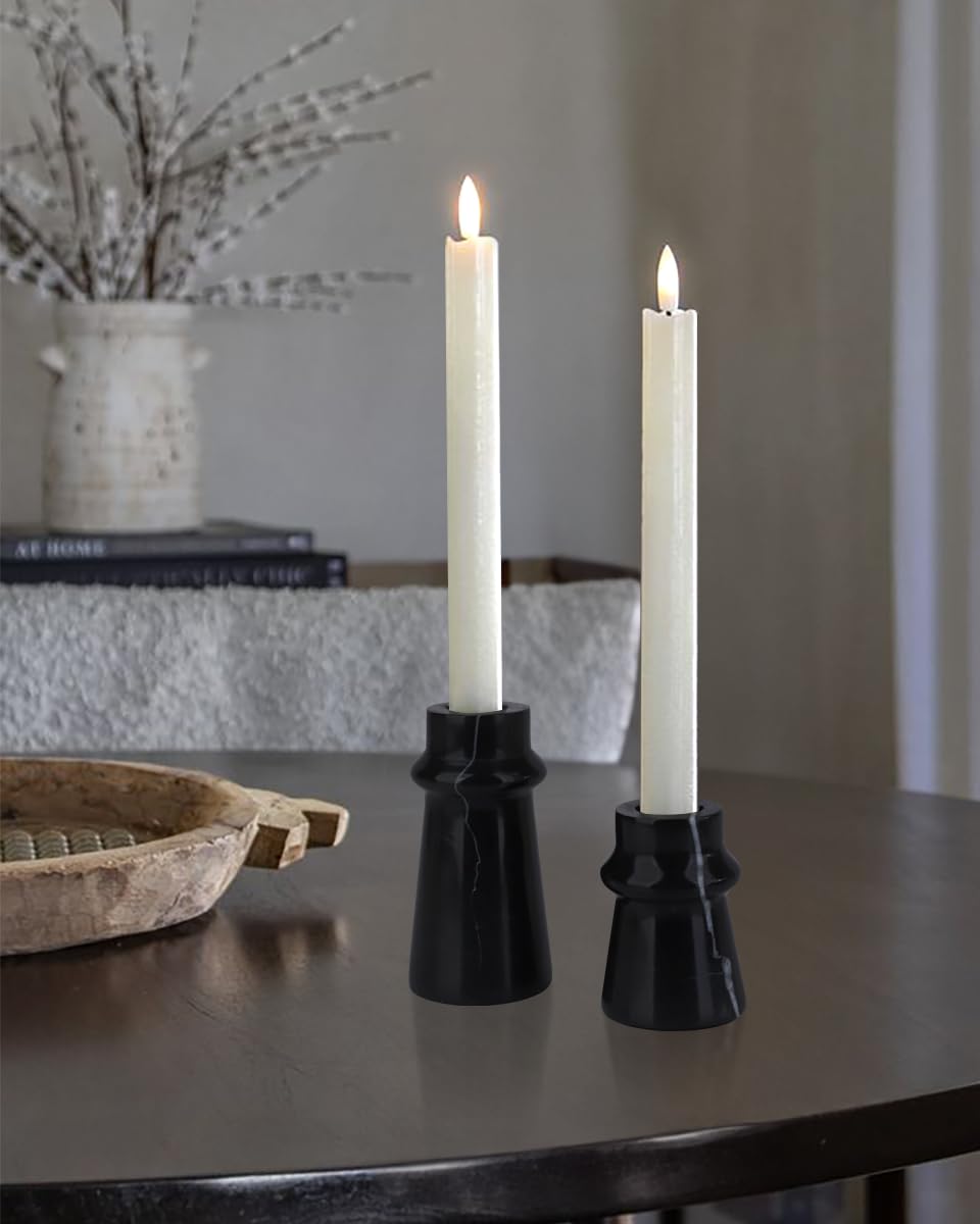 Vixdonos Marble Candle Holder Set of 2 Taper Candle Candlestick Mantle Candle Stand for Home Decor,Wedding,Party and Table Centerpieces(Brown)