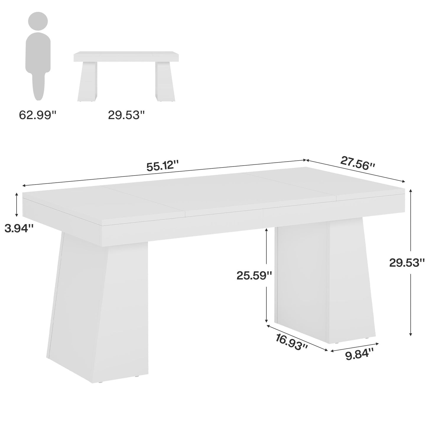 Tribesigns 55" Executive Desk, Wooden Office Desk with Double Pedestal, Modern Simple Computer Writing Table for Home Office, Light Brown