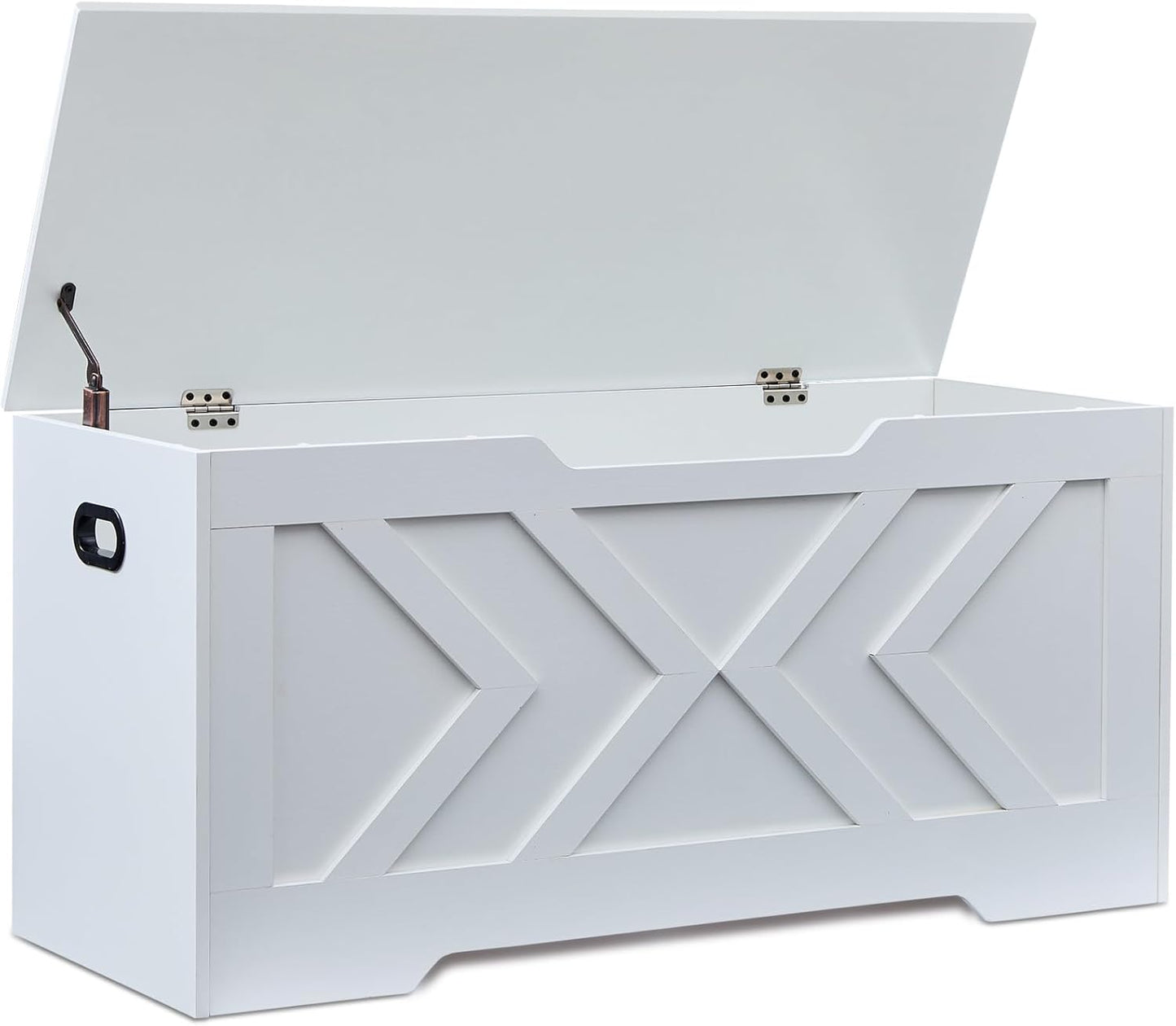 39.4” Storage Bench, Extra Large Entryway Bench with Storage,Storage Chest with 2 Safety Hinges,Blanket Storage,Shoe Storage Chest for Bedroom,Living Room,Easy Assembly. (White)