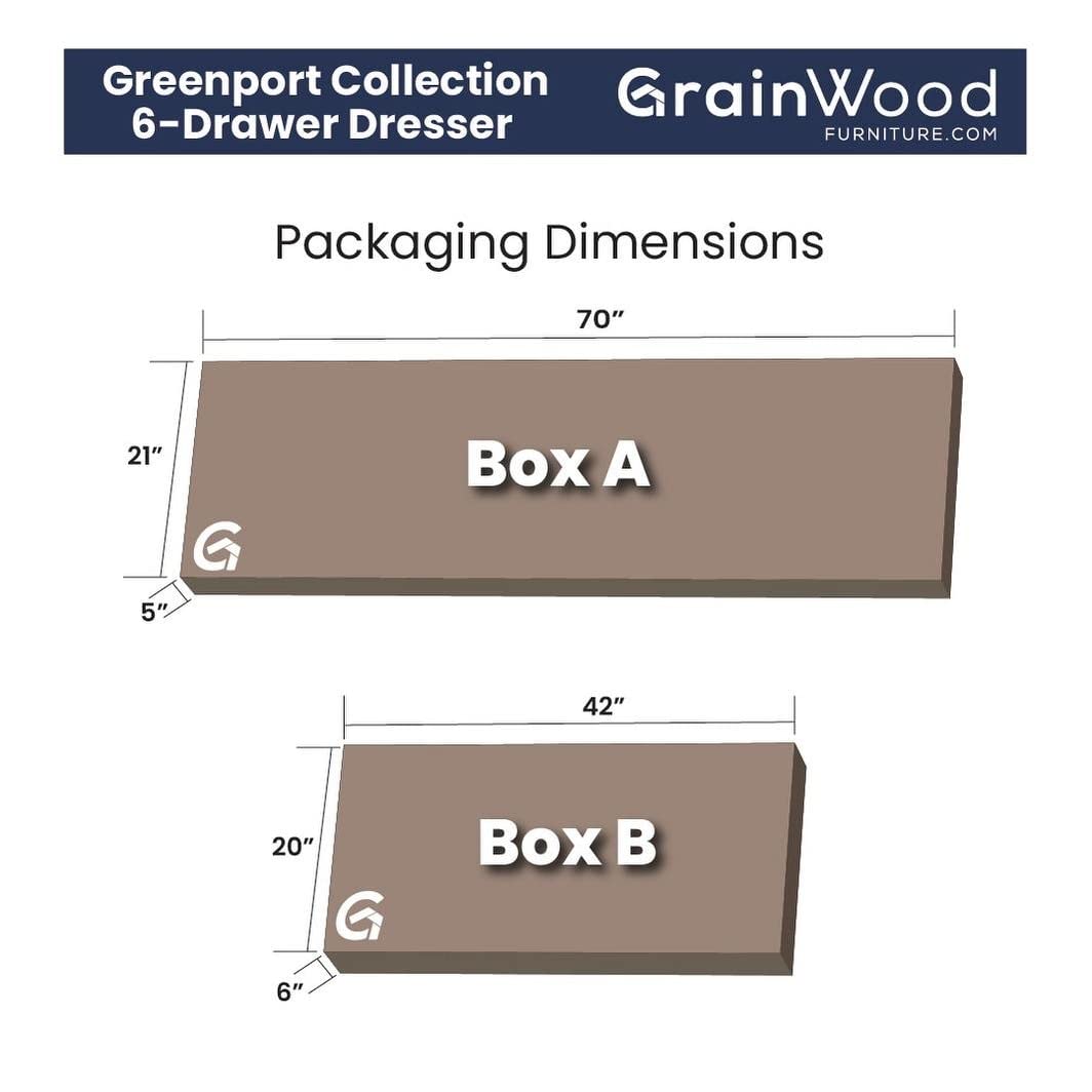 Grain Wood Furniture Greenport 6-Drawer Bedroom Dresser, Solid Wood with a Brushed Walnut Finish