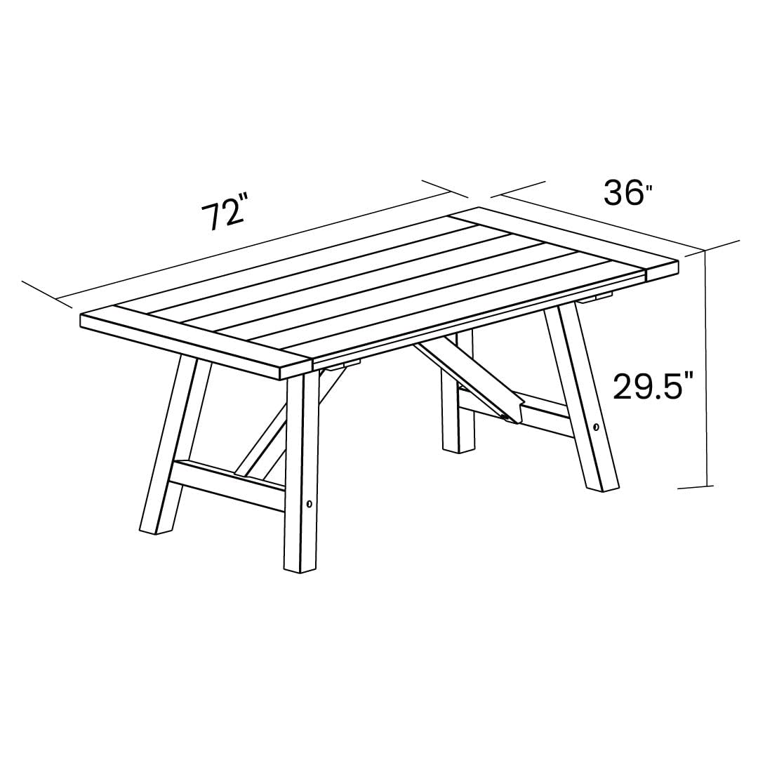 Grain Wood Furniture Solid Wood Cascais 72" Rectangular Table with Farmhouse Base in Blonde Oak Top and Base