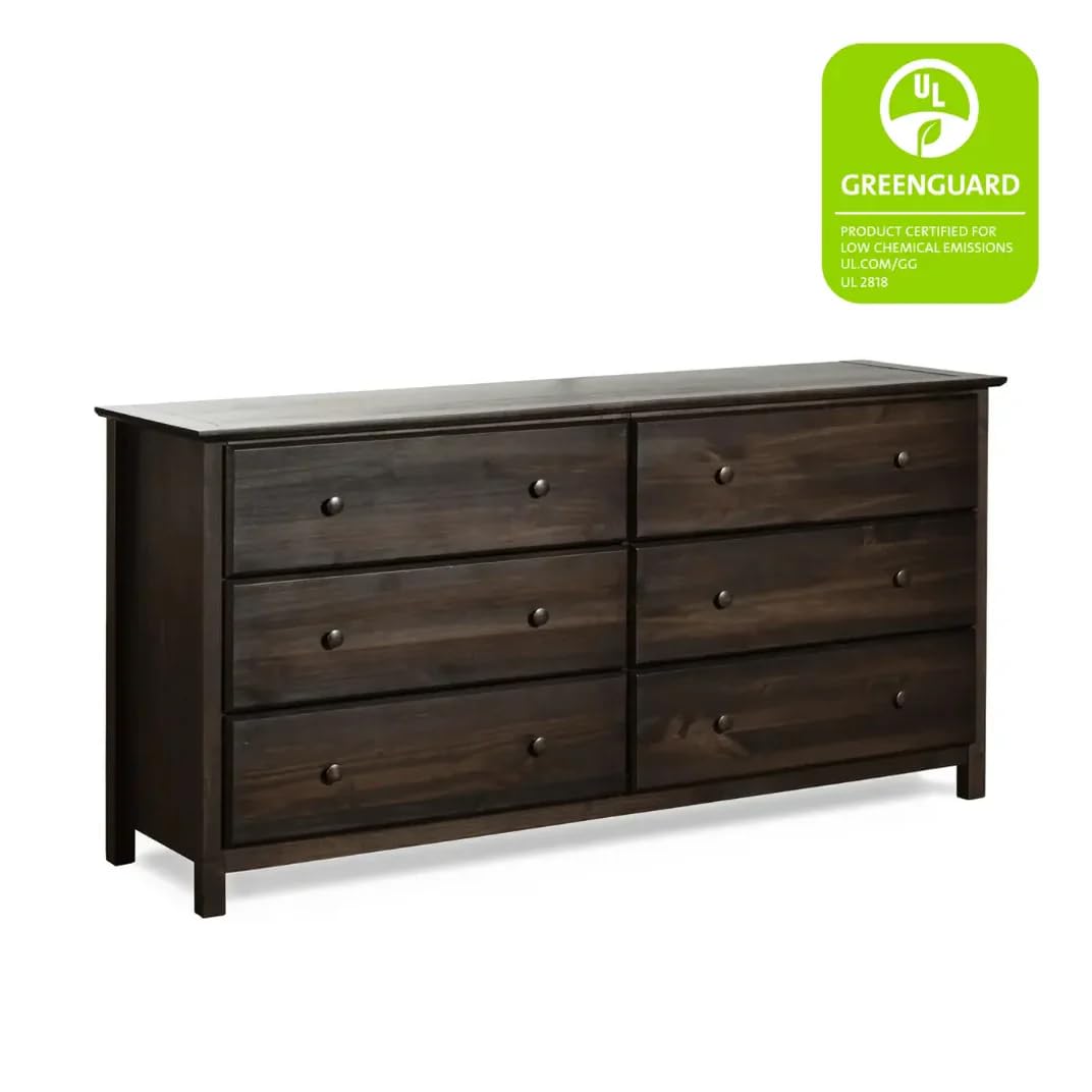 Grain Wood Furniture Shaker 6-Drawer Dresser, Solid Wood with a Walnut Finish