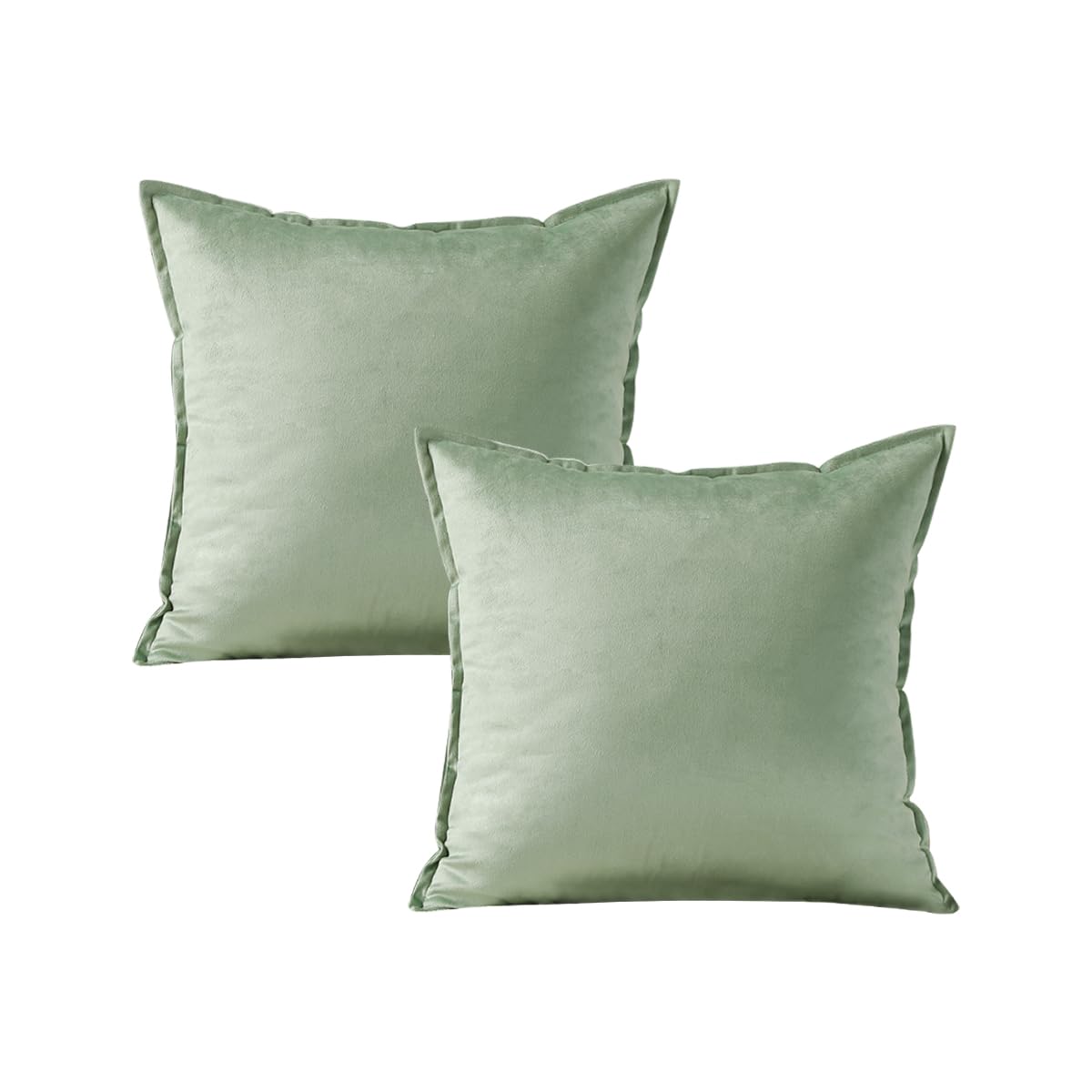 VAKADO Throw Pillow Covers 18x18 Set of 2 Olive Green Velvet Decor Decorative Couch Cushion Euro Xmas Pillowcases with Fringe Home Bed Decoration for Sofa Bedroom Office