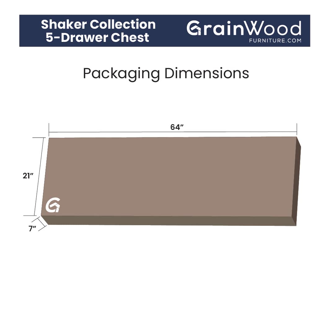 Grain Wood Furniture Shaker 5-Drawer Chest, Solid Wood with a Cherry Finish