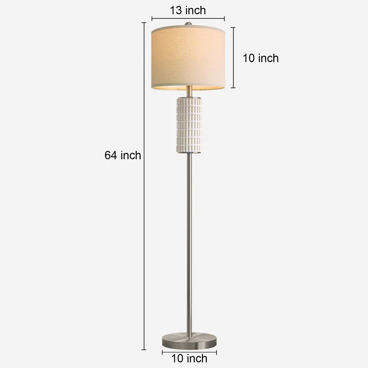 PoKat Farmhouse Floor Lamp for Living Room with Ceramic, 64" Black Standing Lamps for Living Room Corner, Modern Tall Floor Lamps for Bedroom, Sofa, Reading Nock, Rotary Switch, Matte Black