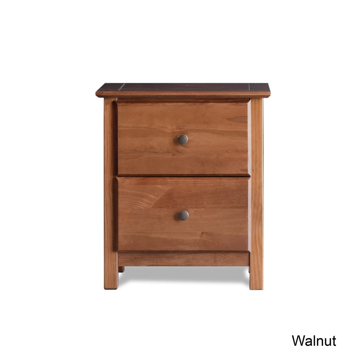 Grain Wood Furniture Shaker 2-Drawer Bedside Nightstand, Solid Wood with Walnut Finish