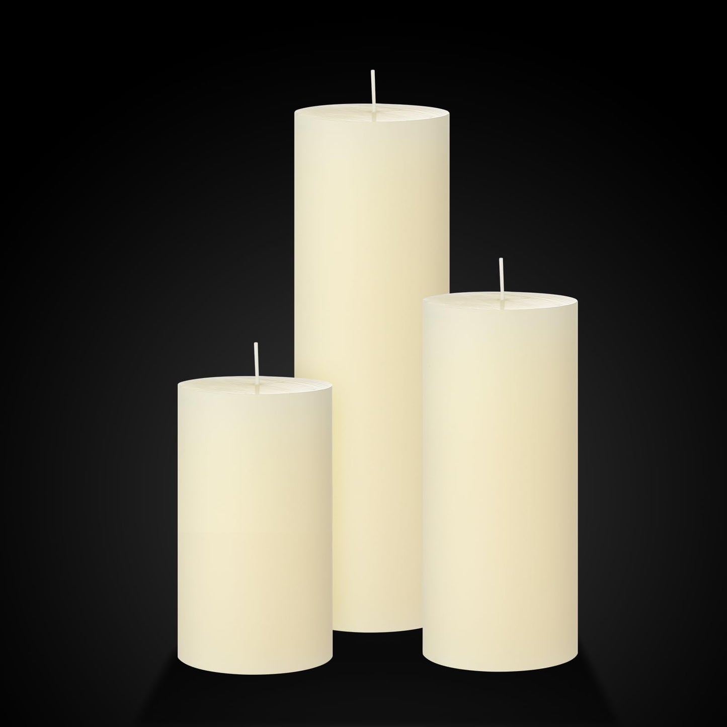 Shihanee Set of 3 Pillar Candles and 3 Glass Cylinder Candle Vases Holders Clear Pillar Jars for Wedding Centerpieces(3'' x 5.9'', 7.9'', 9.8'',Ivory White)