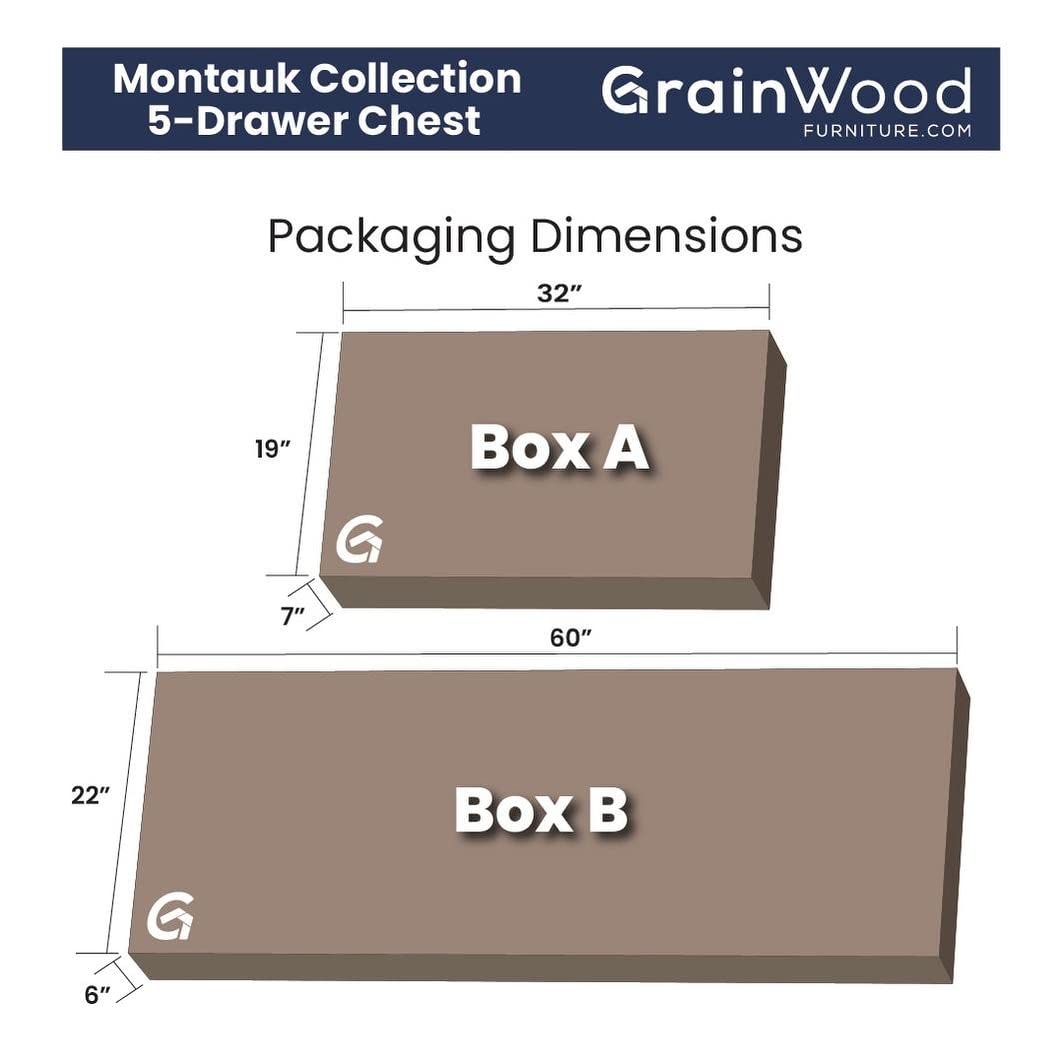 Grain Wood Furniture Montauk 5-Drawer Chest, Solid Wood with a Rustic Walnut Finish