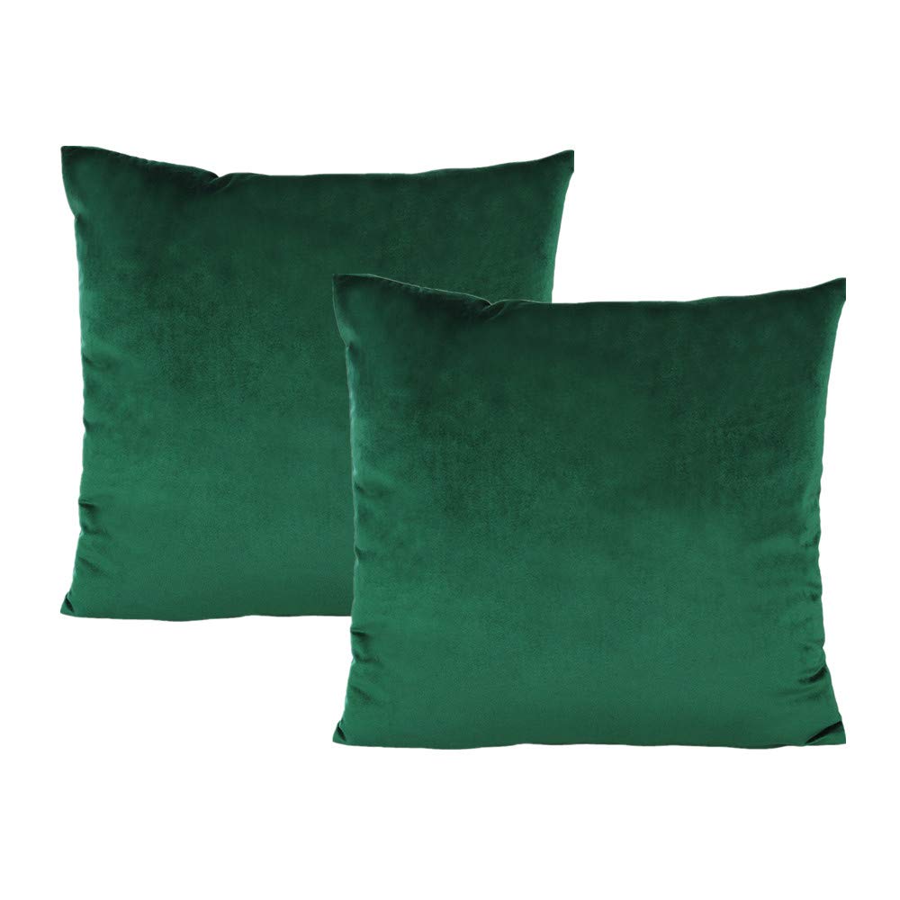 VAKADO Throw Pillow Covers 18x18 Set of 2 Emerald Green Velvet Decor Dark Forest Christmas Decorative Xmas Cushion Couch Euro Pillowcases Home Bed Decoration for Sofa Bedroom Office