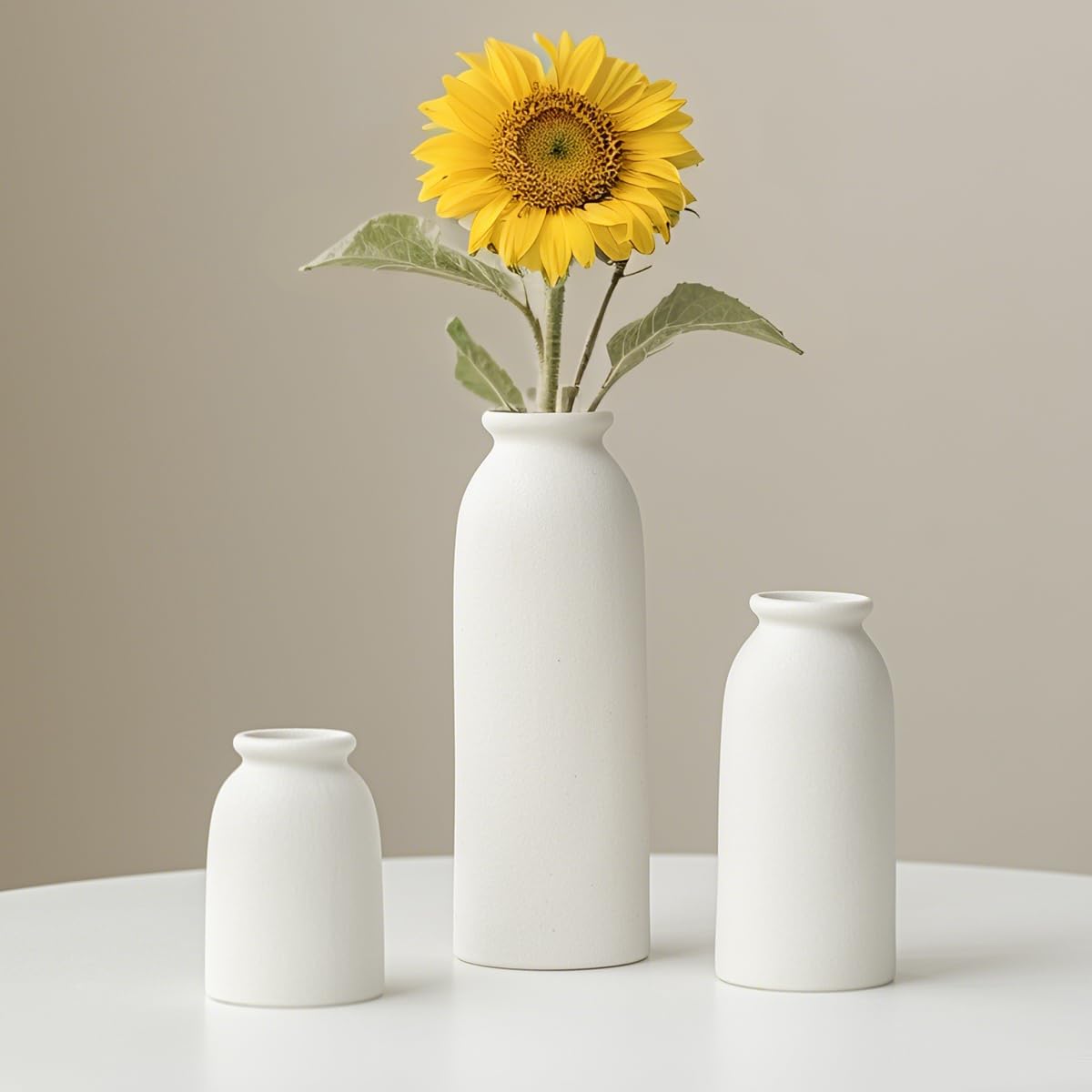 Ceramic Vase Set-3, Small Flower Vases for Decor, Modern Boho Farmhouse Style, Decorative Vases for Pampas Grass & Dried Flowers, Distressed Finish (Beige)