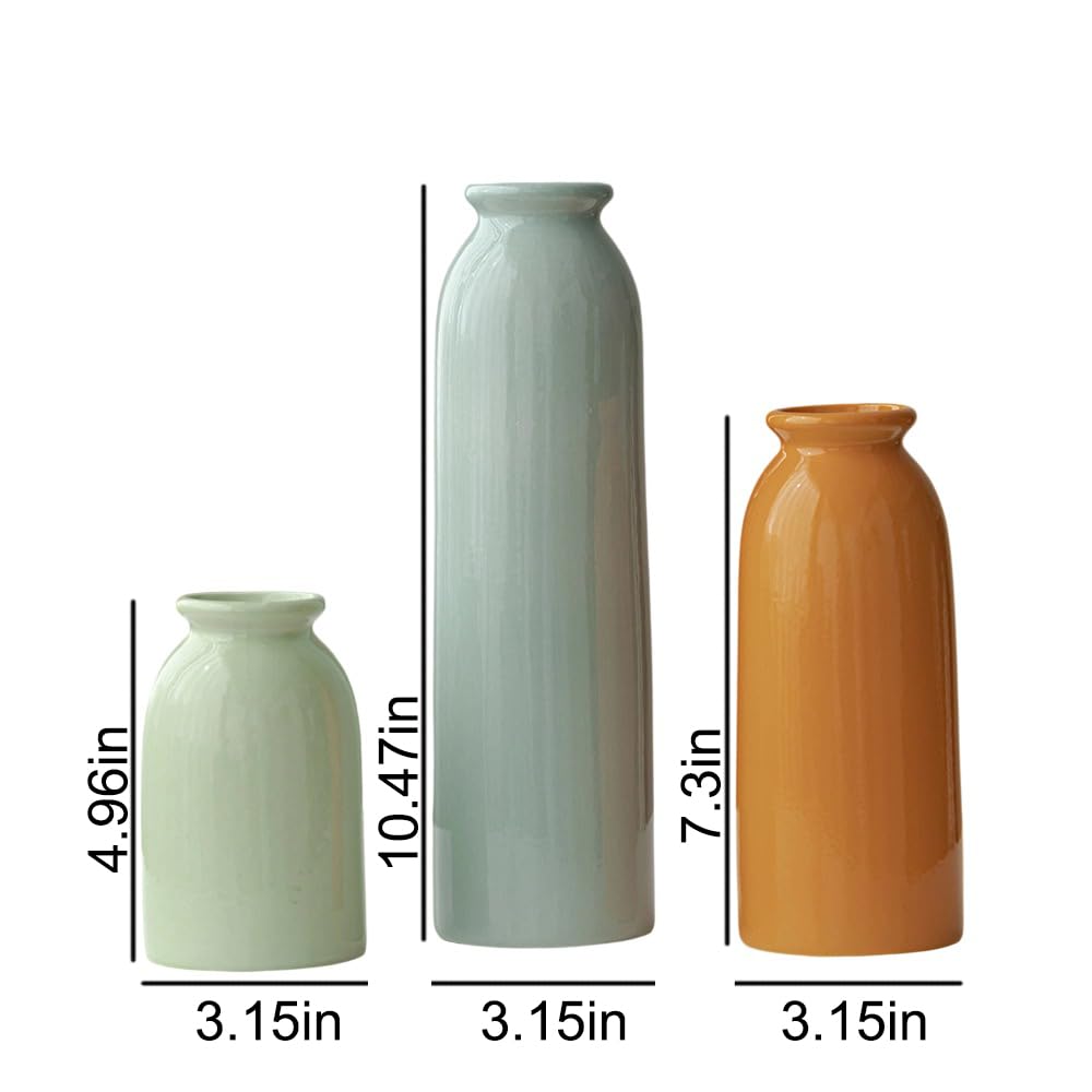 10.4 inches Tall Decorative Ceramic Vase Set, 3 Pieces, Nordic Modern Boho Style, White, Modern Farmhouse for Home Decor (Coffee Mix)