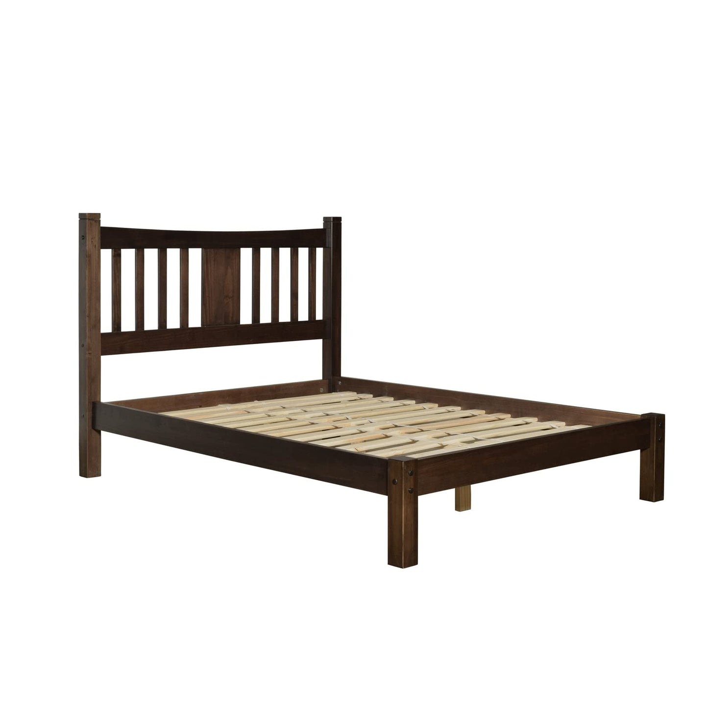 Grain Wood Furniture Shaker Solid Wood Slat Platform Bed, Queen Size, Walnut Finish