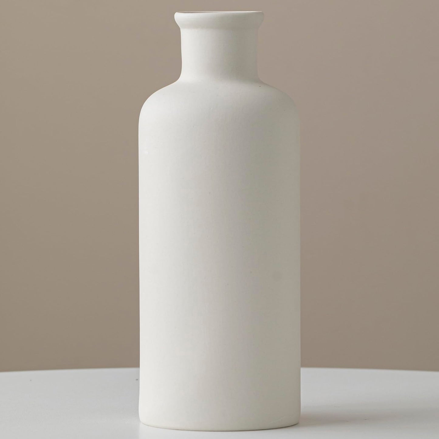 White Ribbed Ceramic Vase for Flowers, Modern Textured Decorative Vase, 10 Inch Tall, Farmhouse Style Home Decor (Matte Glaze White)
