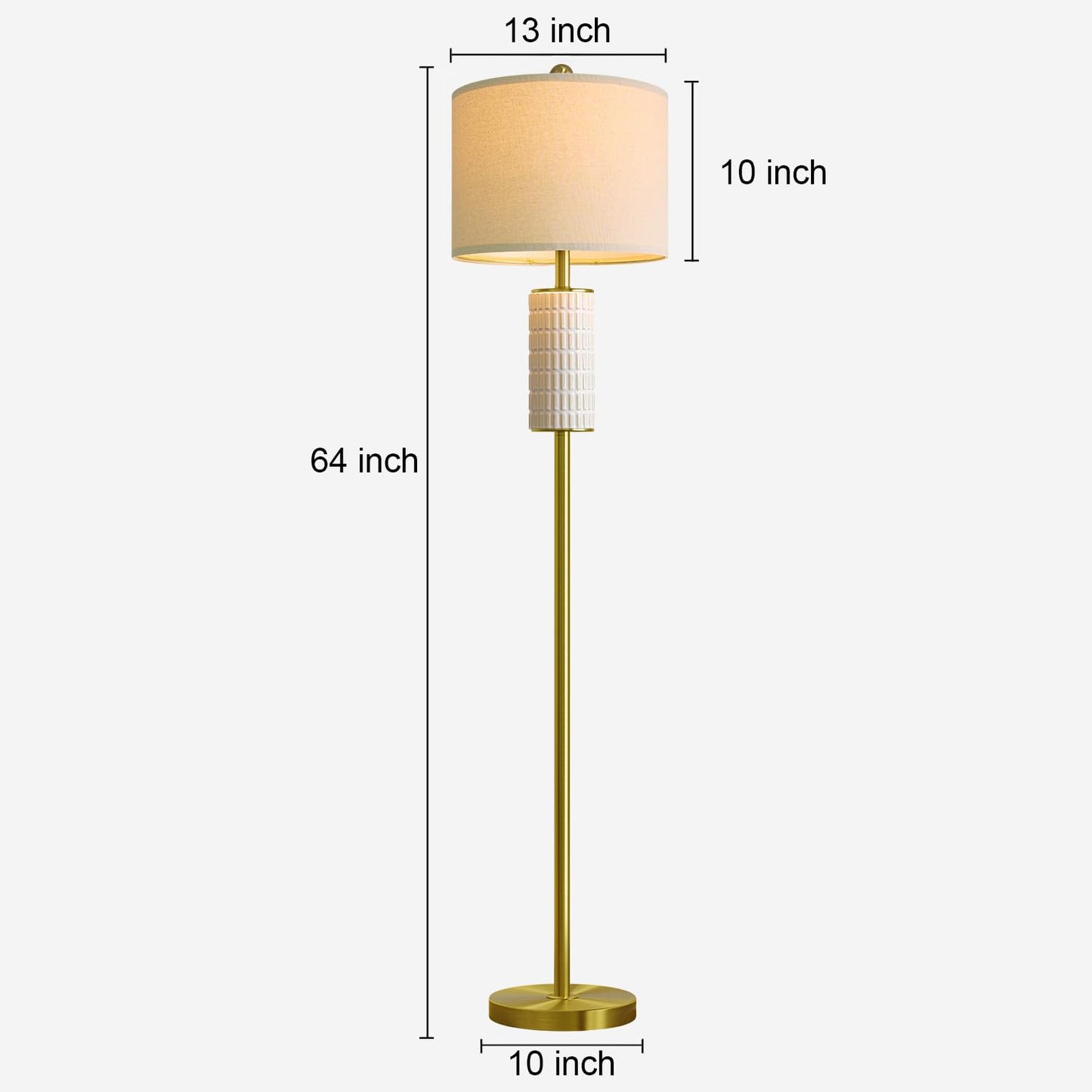 PoKat Farmhouse Floor Lamp for Living Room with Ceramic, 64" Black Standing Lamps for Living Room Corner, Modern Tall Floor Lamps for Bedroom, Sofa, Reading Nock, Rotary Switch, Matte Black