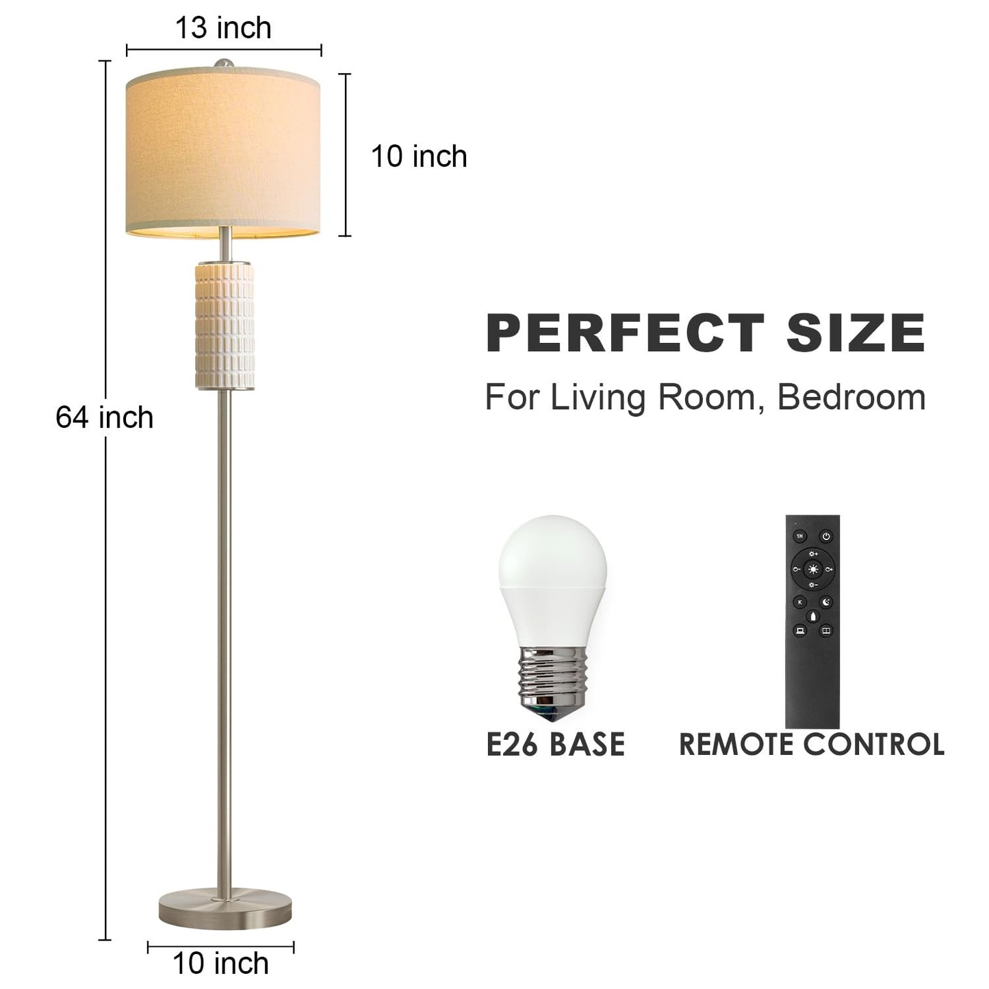 PoKat Farmhouse Floor Lamp for Living Room with Ceramic, 64" Black Standing Lamps for Living Room Corner, Modern Tall Floor Lamps for Bedroom, Sofa, Reading Nock, Rotary Switch, Matte Black