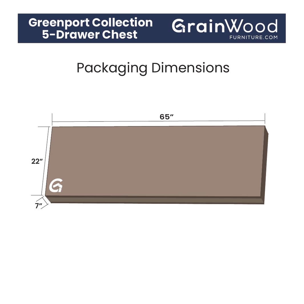 Grain Wood Furniture Greenport 5-Drawer Chest, Solid Wood with Brushed Walnut Finish