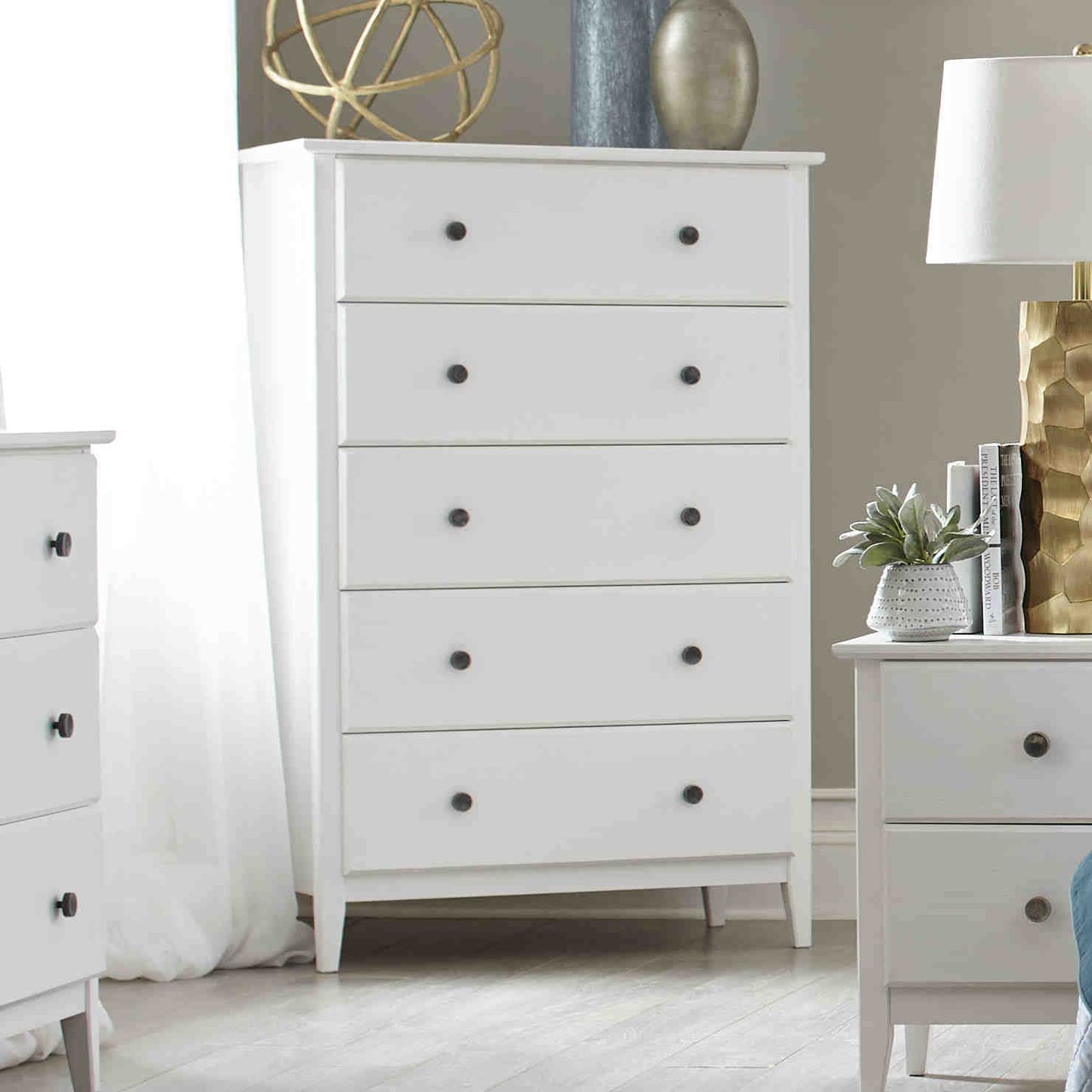 Grain Wood Furniture Greenport 5-Drawer Chest, Solid Wood with Brushed Walnut Finish