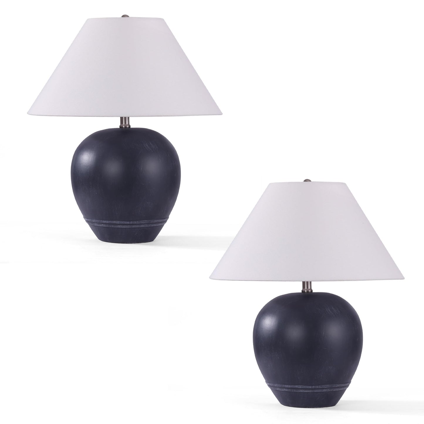 Farmhouse Ceramic Table Lamp, 21" Rustic Table Lamp with Linen Shade, 3-Way Dimmable Bedside Nightstand Lamps for Bedroom, Living Room, E26 Socket, Dark Grey