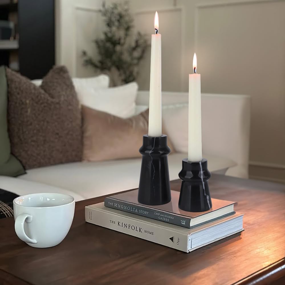 Vixdonos Marble Candle Holder Set of 2 Taper Candle Candlestick Mantle Candle Stand for Home Decor,Wedding,Party and Table Centerpieces(Brown)