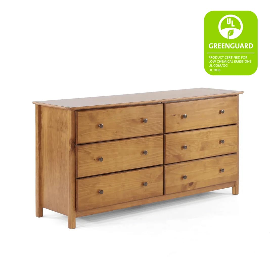 Grain Wood Furniture Shaker 6-Drawer Dresser, Solid Wood with a Walnut Finish