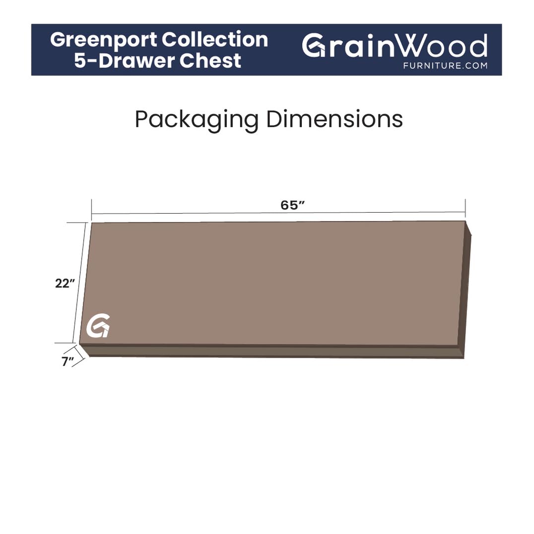 Grain Wood Furniture Greenport 5-Drawer Chest, Solid Wood with Brushed Walnut Finish
