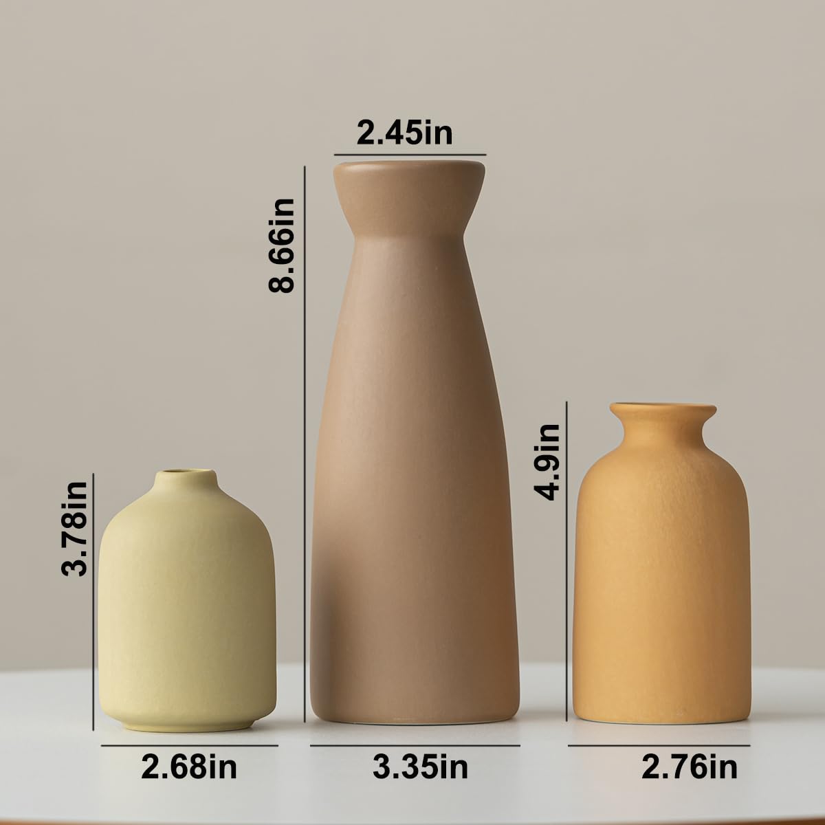 Distressed Ceramic Vase Set of 3, Modern Bohemian Farmhouse Home Decor, Pampas Grass Dried Flowers Vases for Living Room, Dining Room, Bedroom, Kitchen, Bathroom, Office, Entryway (White)