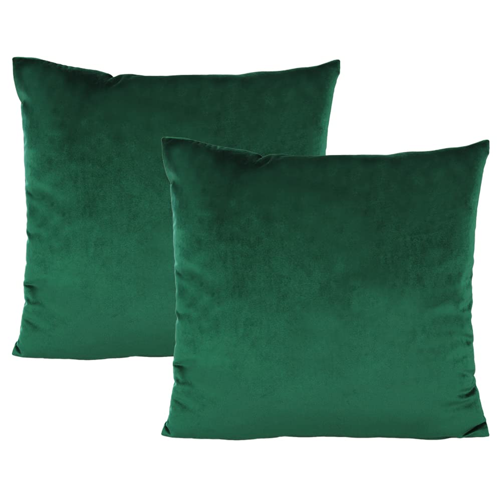 VAKADO Throw Pillow Covers 18x18 Set of 2 Emerald Green Velvet Decor Dark Forest Christmas Decorative Xmas Cushion Couch Euro Pillowcases Home Bed Decoration for Sofa Bedroom Office
