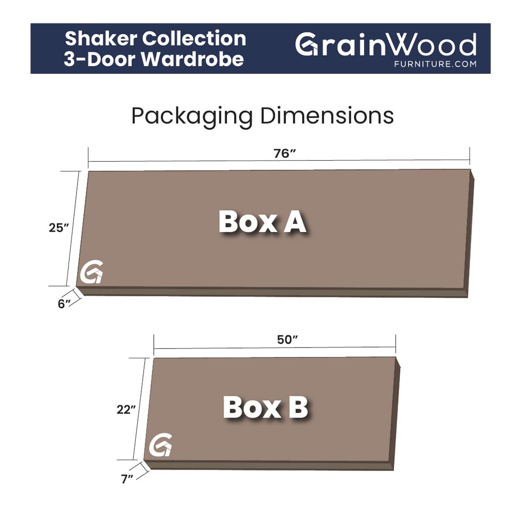 Grain Wood Furniture Shaker 3-Door Wardrobe, Solid Wood with Expresso Finish
