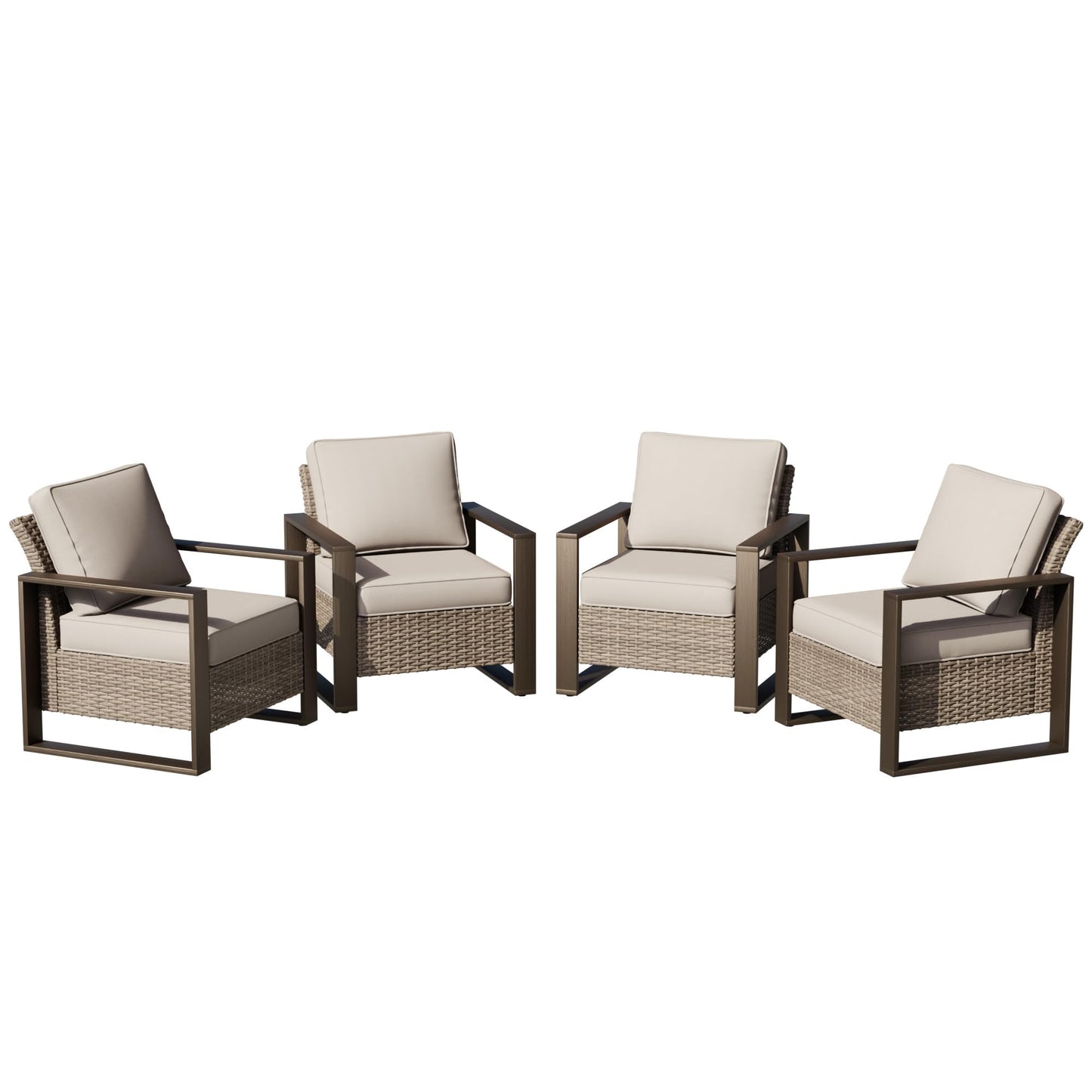 Joyside Outdoor Patio Swivel Rocker Chairs, 3 Pieces Wicker Furniture Set, 2 Swivel Rocking Chairs and 1 Table, Metal Wide Armrest, Thick Cushions and Deep Seating for Garden, Backyard, Porch, Deck