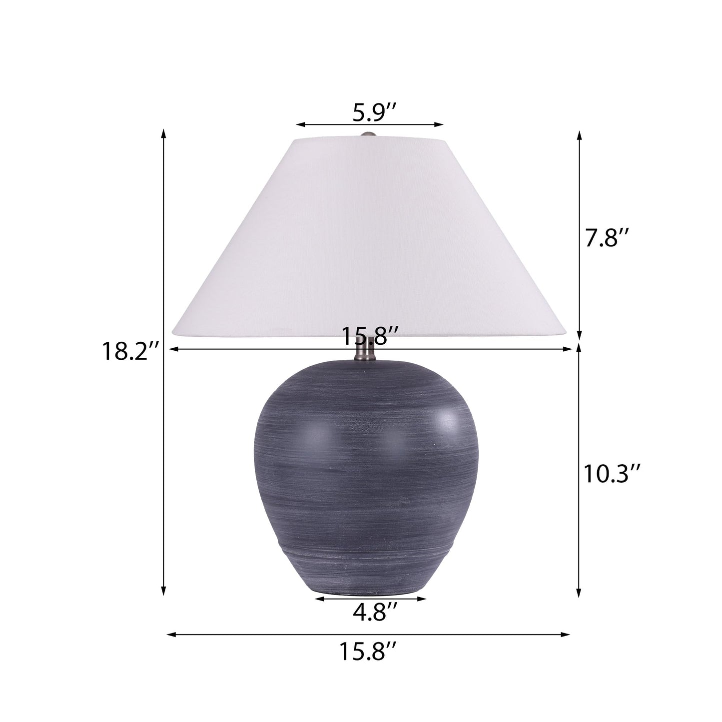 Farmhouse Ceramic Table Lamp, 21" Rustic Table Lamp with Linen Shade, 3-Way Dimmable Bedside Nightstand Lamps for Bedroom, Living Room, E26 Socket, Dark Grey