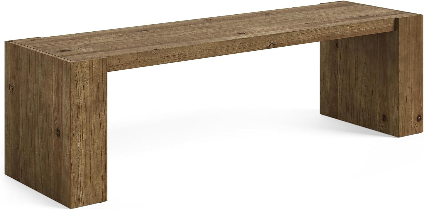 59-Inch Solid Wood Entryway Bench, Farmhouse TV Stand, Long Dining Bench for with Sturdy Frame for Living Room, Dining Room, Kitchen, Bedroom, Hallway, Rustic Brown