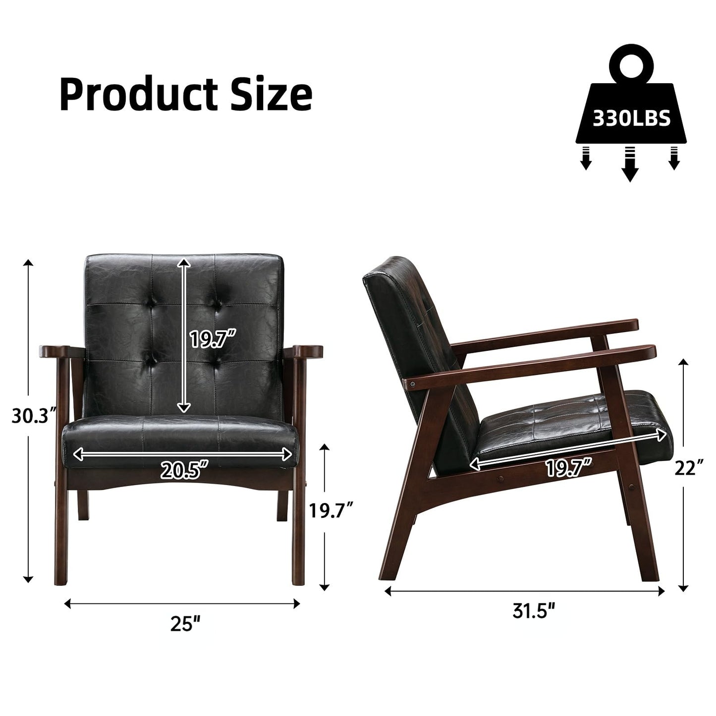 IOMOR Accent Chair Mid Century Modern Chair for Living Room, Comfy Faux Leather Armchair with Solid Wood Frame Soft Thick Padded, Side Chairs Easy Assembly (1, Brown)