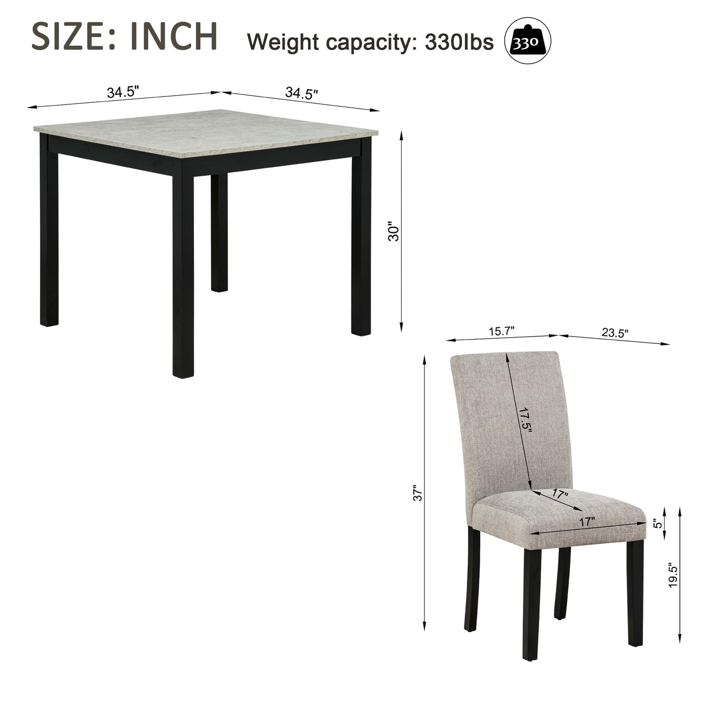 LKTART 5-Piece Kitchen & Dining Room Table and Chairs Sets,Small Square Kitchen Table with 4 Upholstered XX-Shaped Backrest Chairs,Walnut