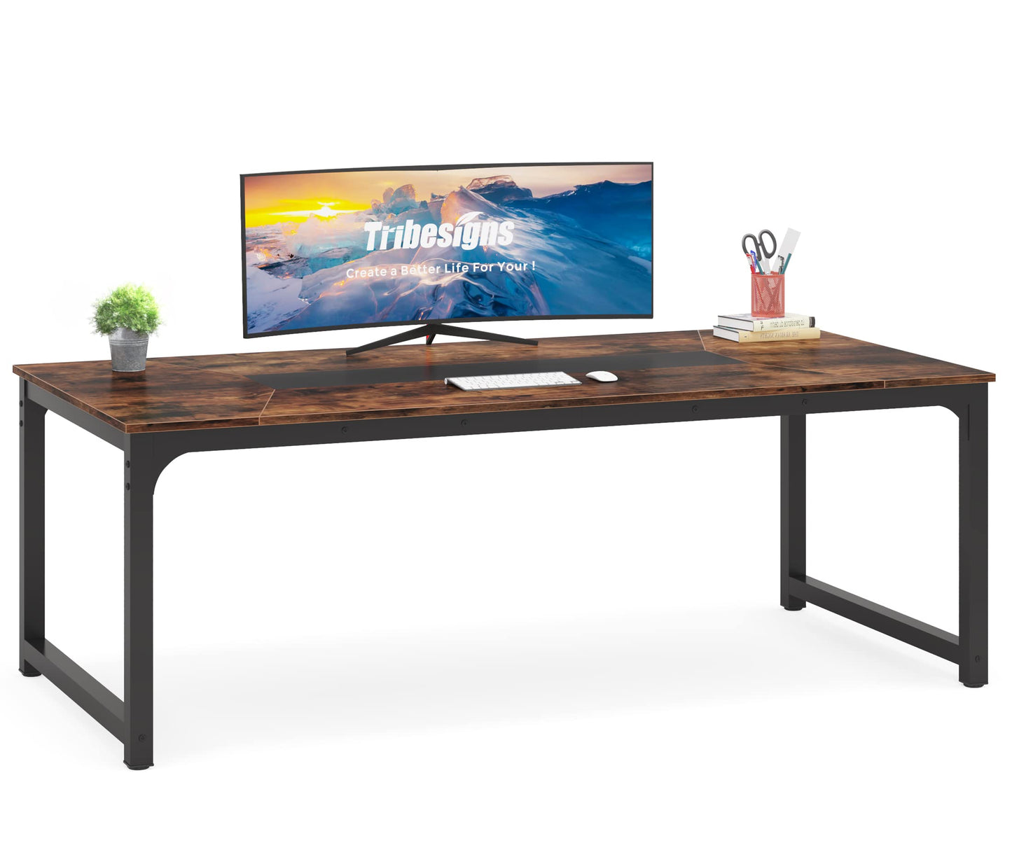 Tribesigns Modern Simple Computer Desk, 47 inch Vintage Office Desk Computer Table, Study Writing Study Desk Workstation for Home Office, Rustic Brown