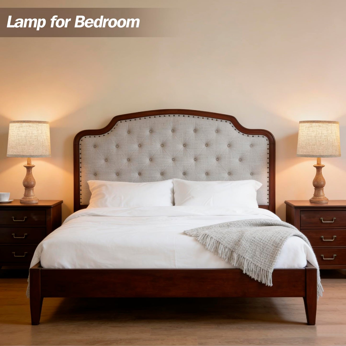 Vintage Table Lamp for Living Room Bedroom, 18.5" Farmhouse Bedside Lamps Nightstand Lamp Set of 2, Table Lamps with Oatmeal Linen Lamp Shades, 2 LED Bulbs Included