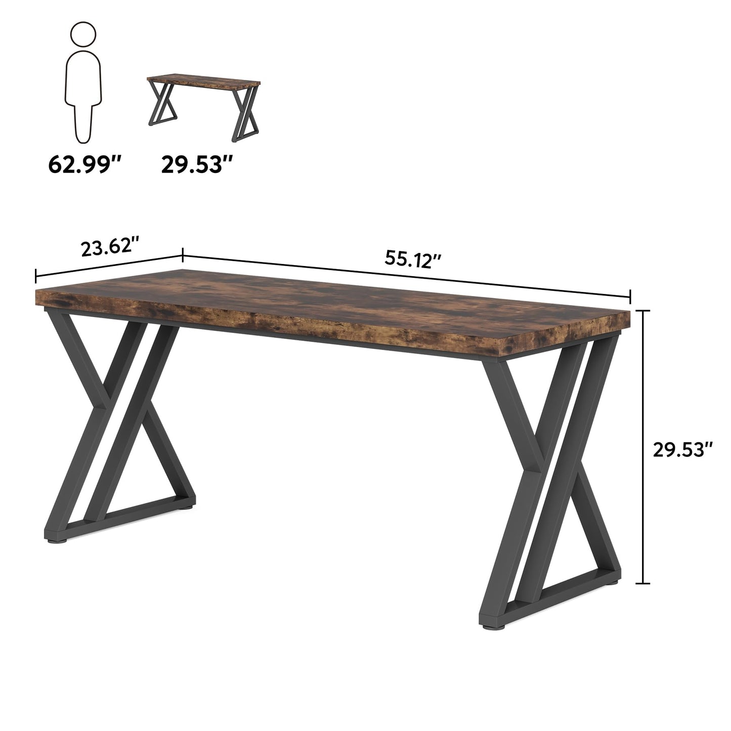 Tribesigns Modern Walnut/White 55" Heavy Duty Computer Desk, Study & Work Desk, 23.6"D x 55.1"W x 29.5"H, Z-Shaped Metal Legs, 330 lbs Capacity