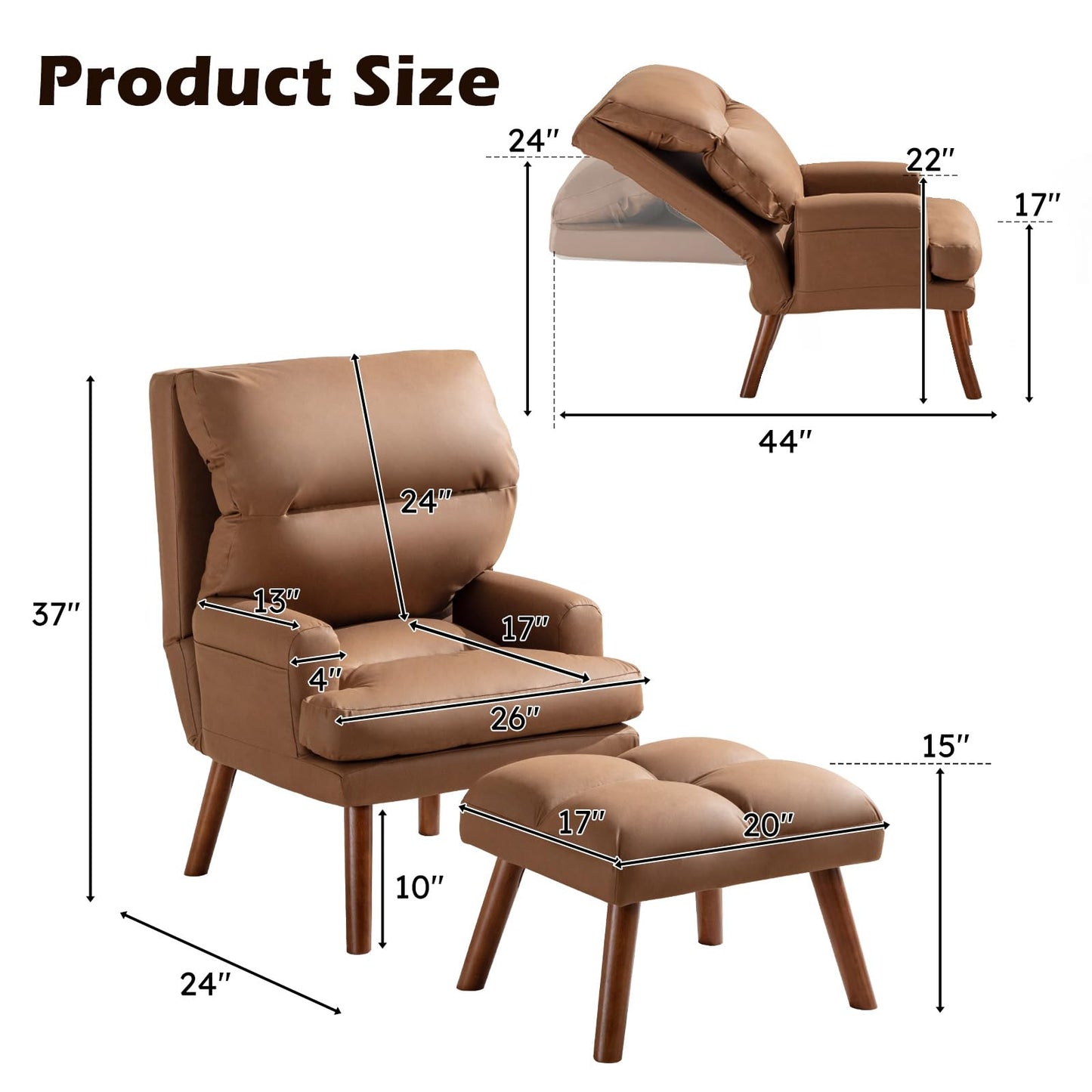 IOMOR Accent Chair with Ottoman Comfy Reading Chair Armchair with Adjustable Backrest and Side Pockets Soft Fabric Leisure Sofa for Bedroom, Living Room, Dorm Rooms, Garden, Beige