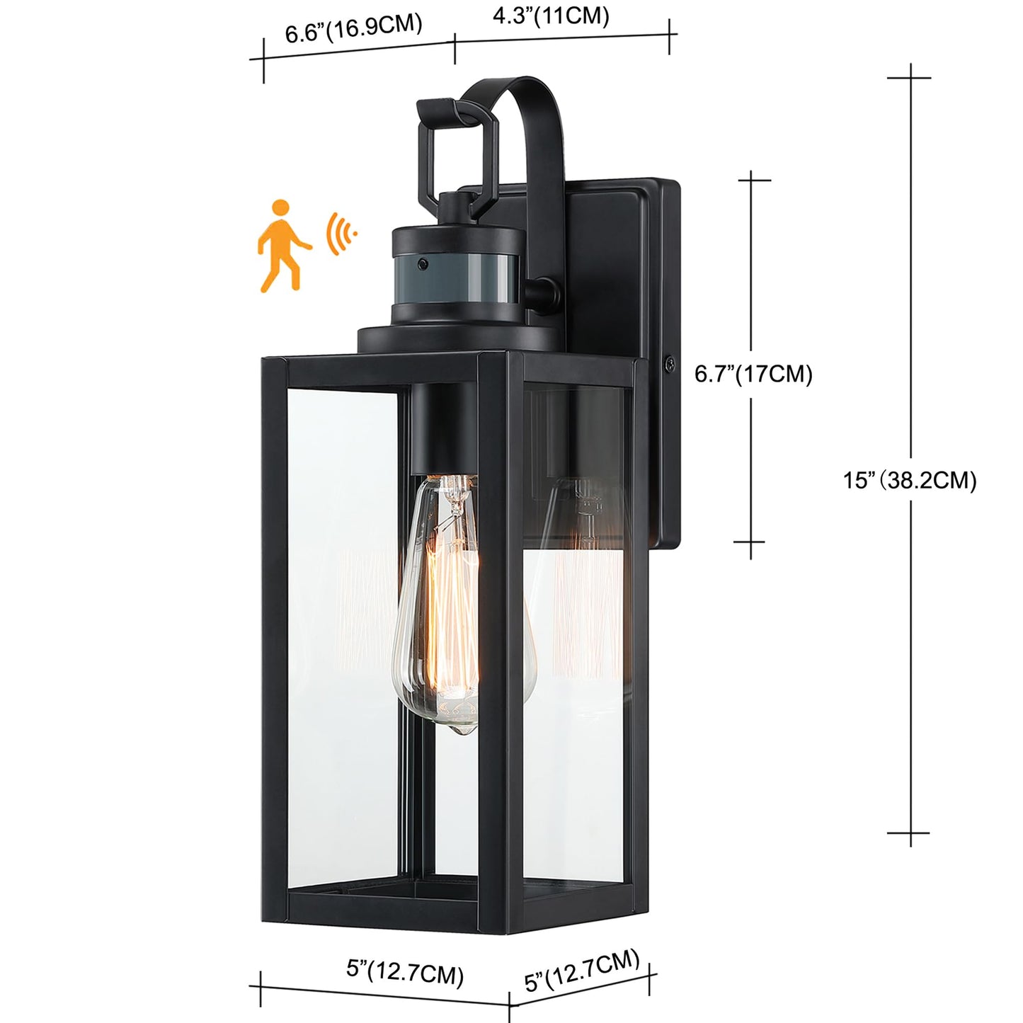 18 Inch Dusk to Dawn Outdoor Wall Light Fixtures, Large Exterior Waterproof Light Fixtures, Black Modern Porch Lights with E26 Sockets & Glass Shades, Wall Sconces for Patio, Garage, Front Door