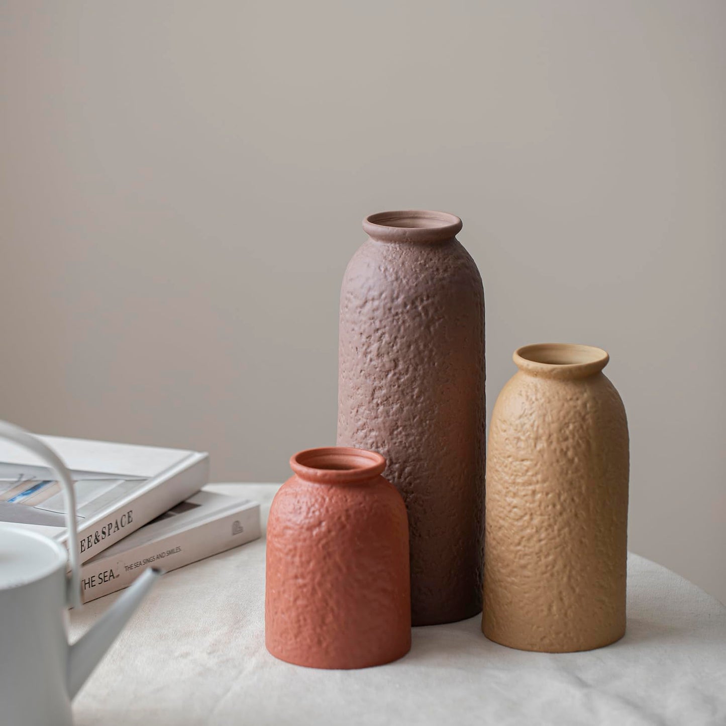 10.4 inches Tall Decorative Ceramic Vase Set, 3 Pieces, Nordic Modern Boho Style, White, Modern Farmhouse for Home Decor (Coffee Mix)