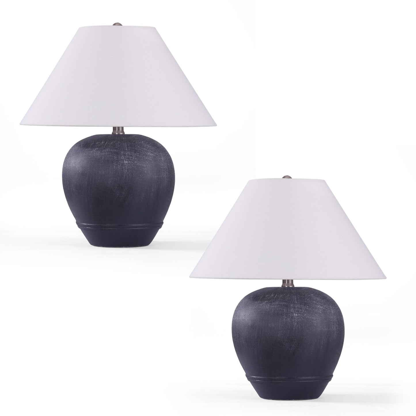 Farmhouse Ceramic Table Lamp, 21" Rustic Table Lamp with Linen Shade, 3-Way Dimmable Bedside Nightstand Lamps for Bedroom, Living Room, E26 Socket, Dark Grey