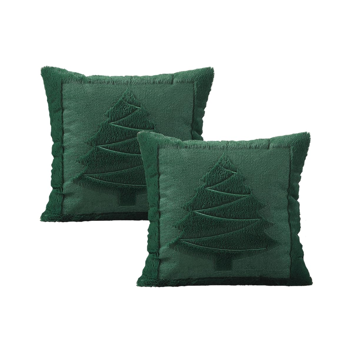 VAKADO Christmas Green Throw Pillow Covers 18x18 Set of 2 ，Winter Xmas Holiday Decoration Outdoor Tree Decorative Home Decor for Couch Festival Bed Sofa Bedroom Living Room Office