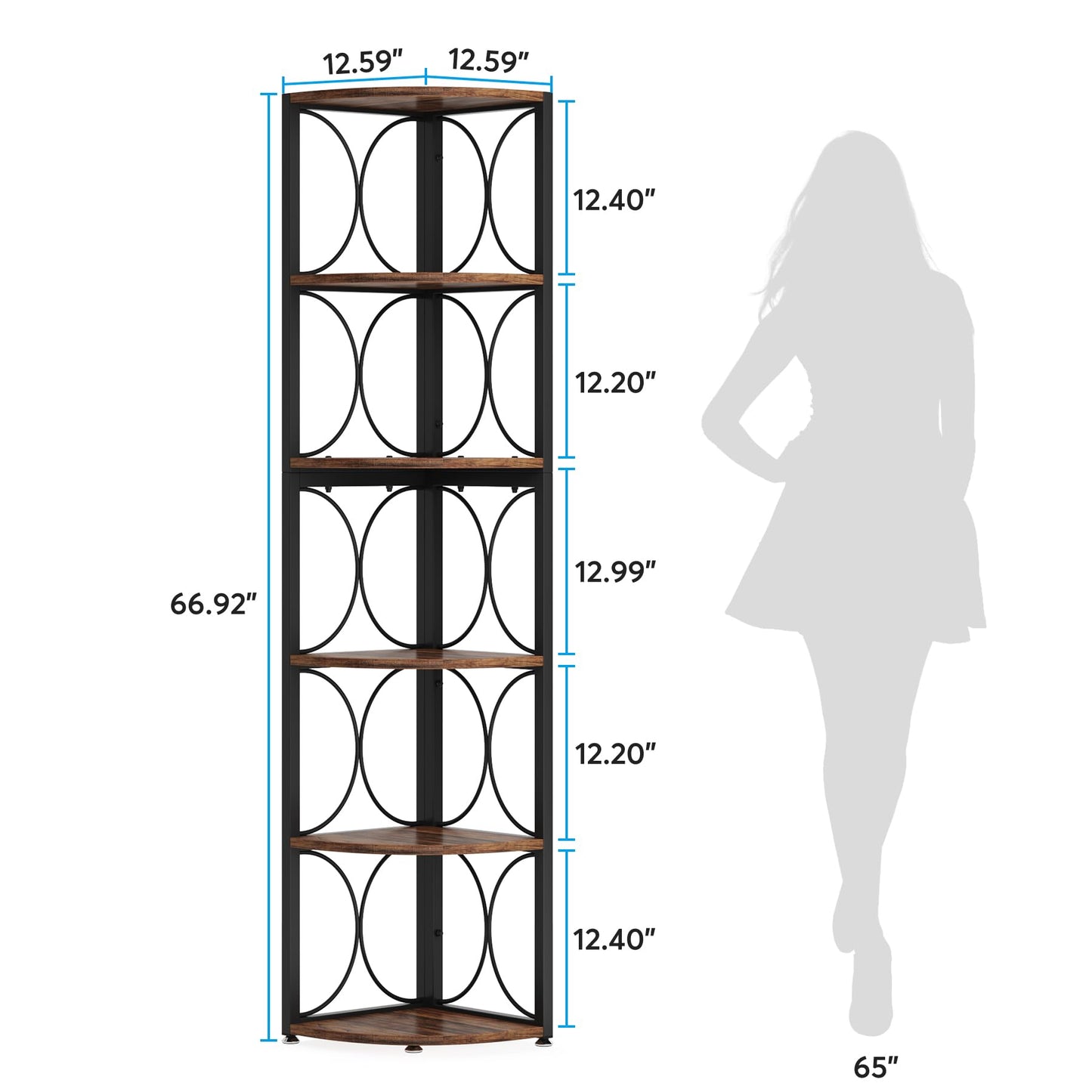Tribesigns 67 inch Tall Corner Shelf, 6 Tier Rustic Corner Bookshelf Bookcase Storage Rack Standing Shelving Unit for Living Room, Small Space