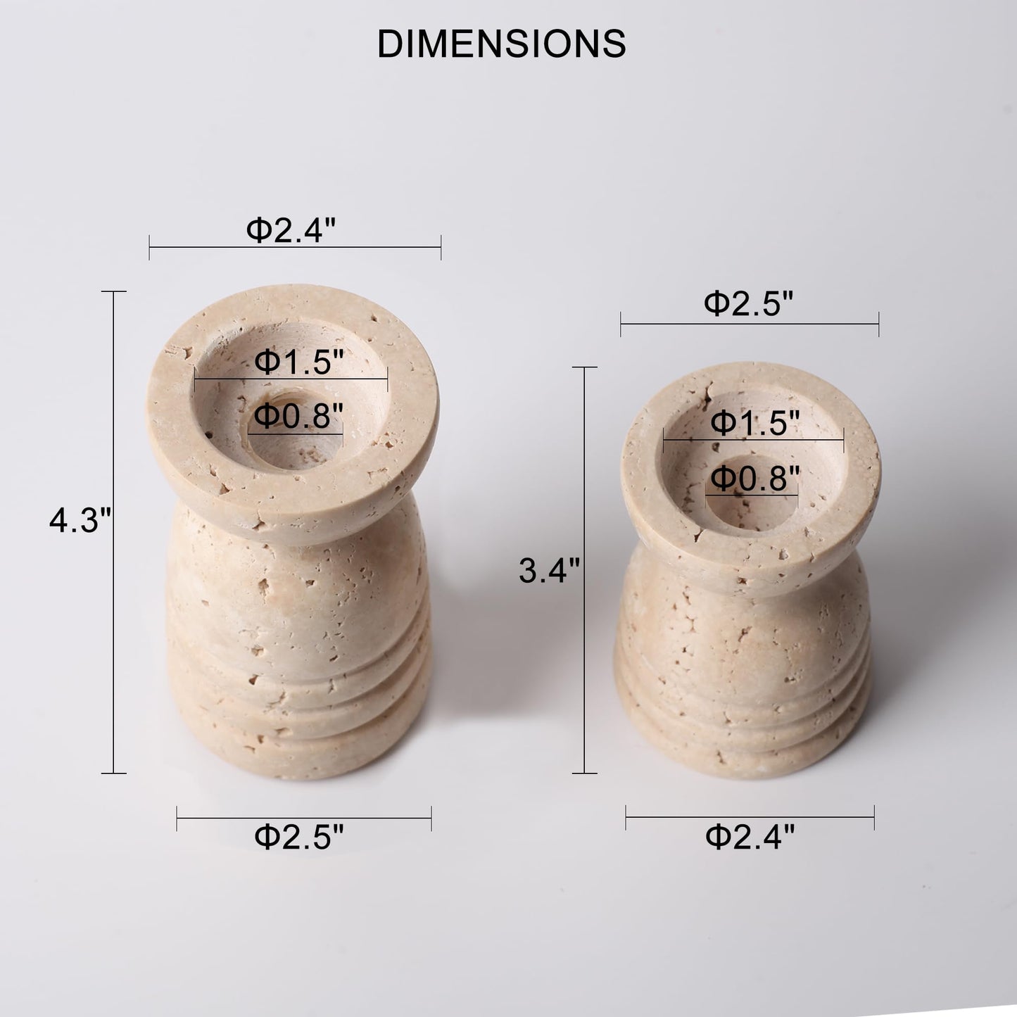 Candle Holders Italy True Natural Travertine Stone Set of 2 Premium Marble Candlestick Holder for Wedding Dinning Party Candle Stand for Dia 3/4" Taper Pillar Candles Color Beige (CH6065YL)