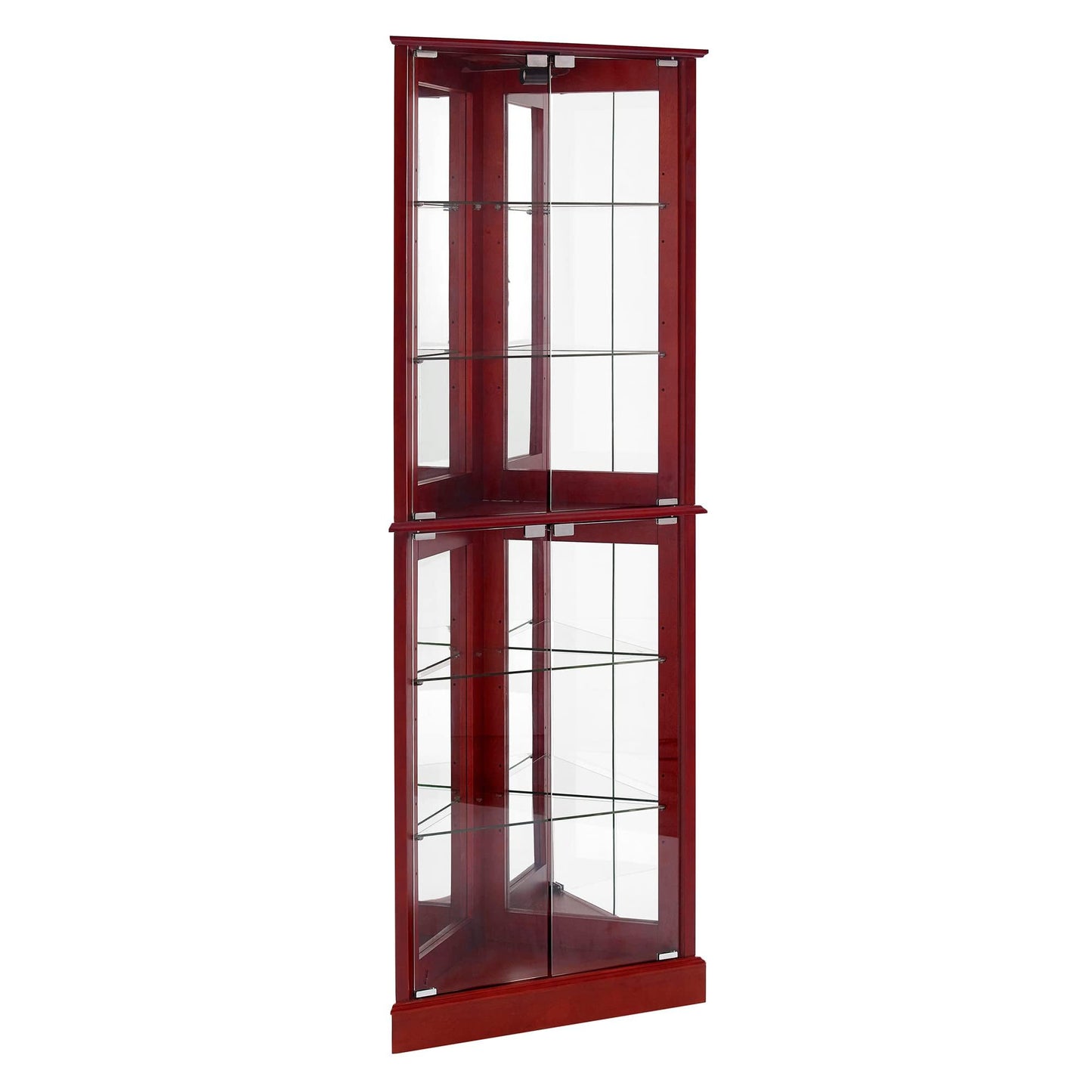 LKTART Corner Storage Cabinet,Glass Display Cabinet with Lights,Corner Curio Cabinet with Tempered Glass Doors and Shelves(70.5" T x15.4 D x 21.7" W Walnut)