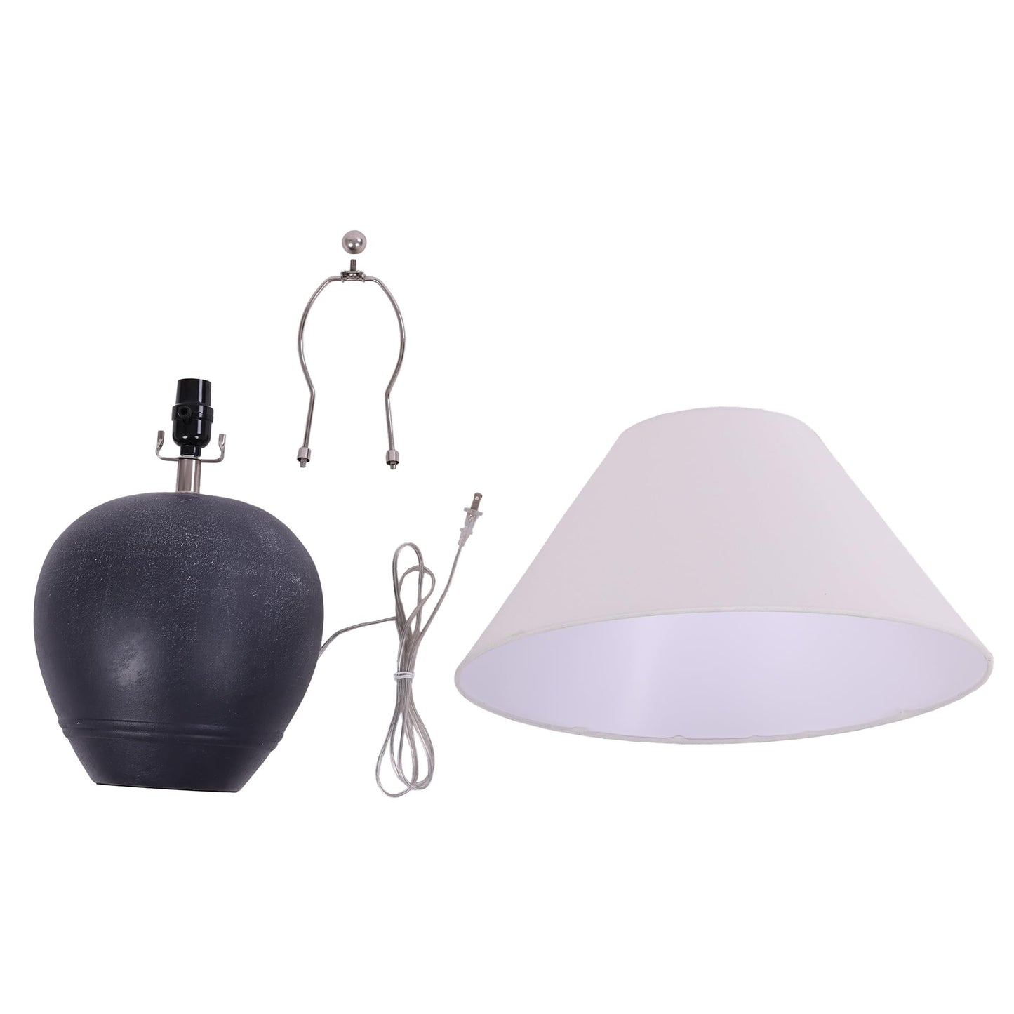 Farmhouse Ceramic Table Lamp, 21" Rustic Table Lamp with Linen Shade, 3-Way Dimmable Bedside Nightstand Lamps for Bedroom, Living Room, E26 Socket, Dark Grey