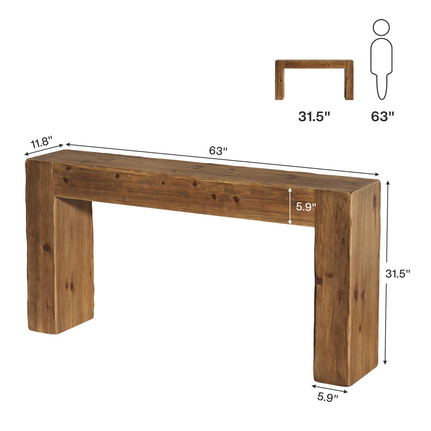 Solid Wood Console Table, 63-Inch Farmhouse Sofa Table Behind Couch for Entryway, Living Room, Foyer, Easy Assembly (Light Wood)