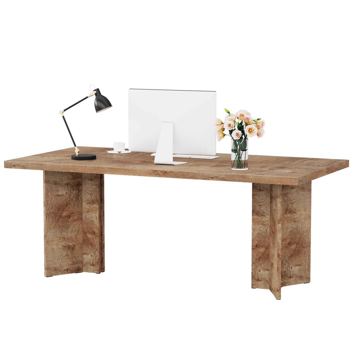 Tribesigns 63-inch Executive Desk, Vintage Home Office Computer Desk with Large Tabletop, Farmhouse Wood Writing Conference Table Workstation for Office, Study, Walnut Brown